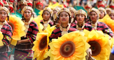 BAGUIO CITY, PHILIPPINES: February 23, 2013- Estimated crowd 1.7 million people come to see the annual street dance 6km parade as a part of the annual Panagbenga Festival 2013 celebration.のeditorial素材