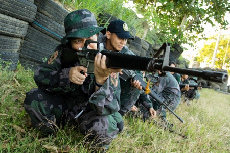FORT STO. DOMINGO,STA ROSA CITY,LAGUNA- April 10, 2013: Participants during 6th tactical nurse training program during a rescue exercise held at Special Action Force school at Fort Sto.Domingo, Philippines.のeditorial素材
