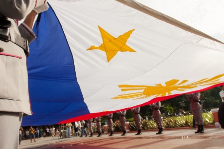Luneta Park, Philippines -June 12, 2013: Philippines Vice President Jejomar Binay lead flag-raising ceremonies marking the 115th Independence Day of the country from the colonial rule of spain since 1898 in Cavite, Philippines.のeditorial素材