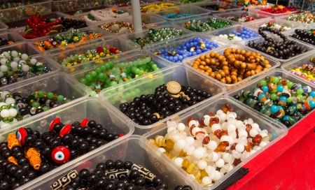 Manila, Philippines- October 25, 2013  Assorted display of chinese bead bracelets in the street of Philippines shopping disctrict のeditorial素材