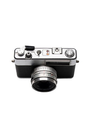 vintage old camera isolate on white with clipping partの写真素材