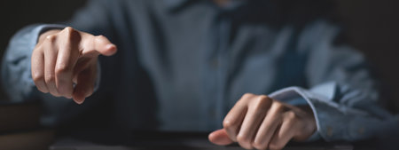 Business man hand pointing on copy space. technology concept for bannerの写真素材