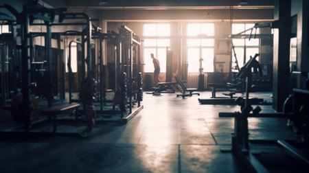 Gym or fitness with sunset light background for web design template website.の素材