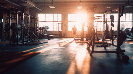 Gym or fitness with sunset light background for web design template website.の素材