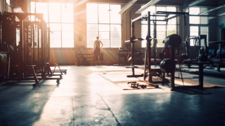 Gym or fitness with sunset light background for web design template website.の素材