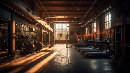 Gym or fitness with sunset light background for web design template website.の素材