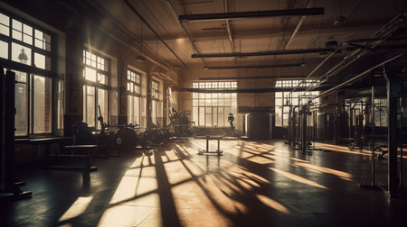 Gym or fitness with sunset light background for web design template website.の素材