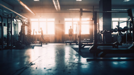 Gym or fitness with sunset light background for web design template website.の素材