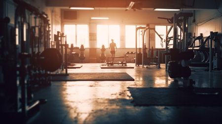 Gym or fitness with sunset light background for web design template website.の素材