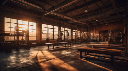 Gym or fitness with sunset light background for web design template website.の素材