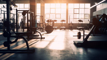 Gym or fitness with sunset light background for web design template website.の素材