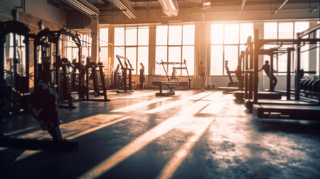 Gym or fitness with sunset light background for web design template website.の素材