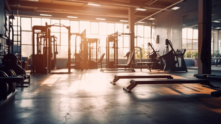 Gym or fitness with sunset light background for web design template website.の素材