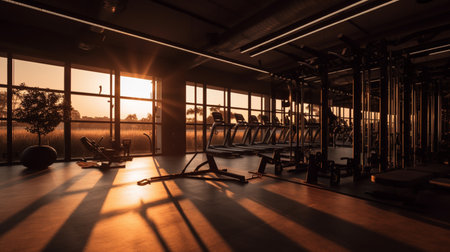 Gym or fitness with sunset light background for web design template website.の素材