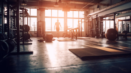 Gym or fitness with sunset light background for web design template website.の素材