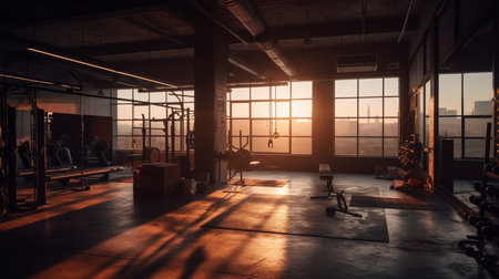 Gym or fitness with sunset light background for web design template website.の素材