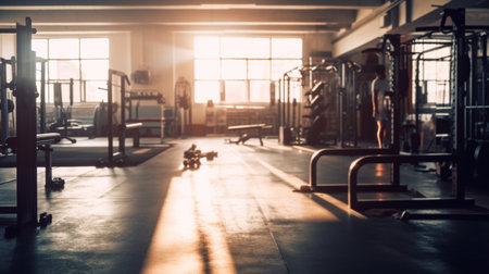 Gym or fitness with sunset light background for web design template website.の素材
