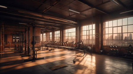 Gym or fitness with sunset light background for web design template website.の素材