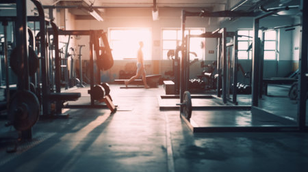 Gym or fitness with sunset light background for web design template website.の素材