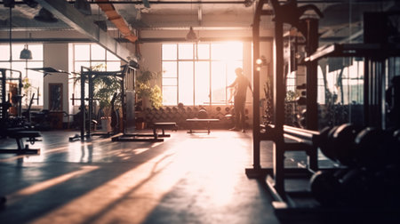 Gym or fitness with sunset light background for web design template website.の素材