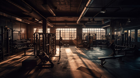 Gym or fitness with sunset light background for web design template website.の素材