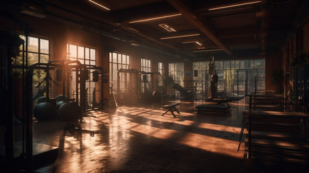 Gym or fitness with sunset light background for web design template website.の素材