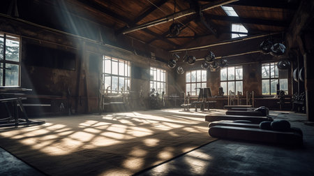 Gym or fitness with sunset light background for web design template website.の素材