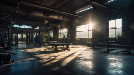 Gym or fitness with sunset light background for web design template website.の素材