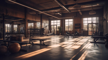 Gym or fitness with sunset light background for web design template website.の素材