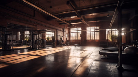 Gym or fitness with sunset light background for web design template website.の素材