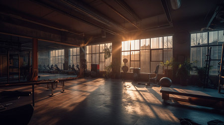 Gym or fitness with sunset light background for web design template website.の素材