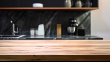 Empty marble countertop kitchen with copy space over kitchen background.for product display montage. AI generation.の素材