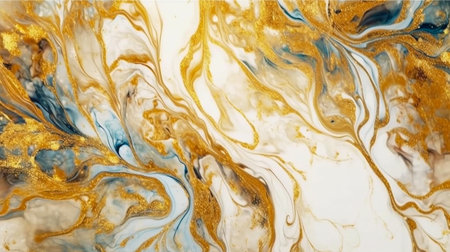 Abstract Natural Luxury. Style incorporates the swirls of marble or the ripples of agate. Dark blue, white and gold color. Generative Ai.の素材