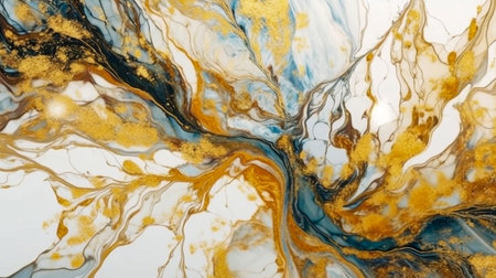 Abstract Natural Luxury. Style incorporates the swirls of marble or the ripples of agate. Dark blue, white and gold color. Generative Ai.の素材