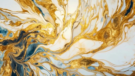 Abstract Natural Luxury. Style incorporates the swirls of marble or the ripples of agate. Dark blue, white and gold color. Generative Ai.の素材
