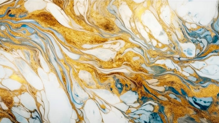 Abstract Natural Luxury. Style incorporates the swirls of marble or the ripples of agate. Dark blue, white and gold color. Generative Ai.の素材