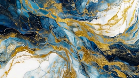 Abstract Natural Luxury. Style incorporates the swirls of marble or the ripples of agate. blue, white and gold color. Generative Ai.の素材