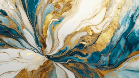 Abstract Natural Luxury. Style incorporates the swirls of marble or the ripples of agate. blue, white and gold color. Generative Ai.の素材