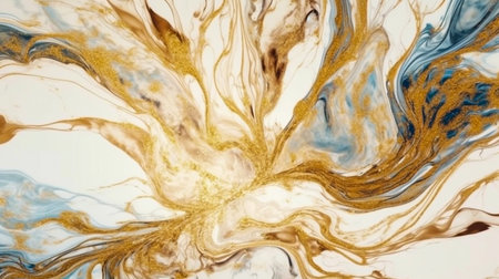 Abstract Natural Luxury. Style incorporates the swirls of marble or the ripples of agate. Dark blue, white and gold color. Generative Ai.の素材