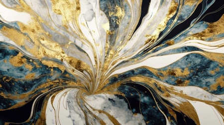 Abstract Natural Luxury. Style incorporates the swirls of marble or the ripples of agate. Dark blue, white and gold color. Generative Ai.の素材