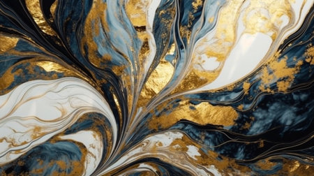 Abstract Natural Luxury. Style incorporates the swirls of marble or the ripples of agate. Dark blue, white and gold color. Generative Ai.の素材