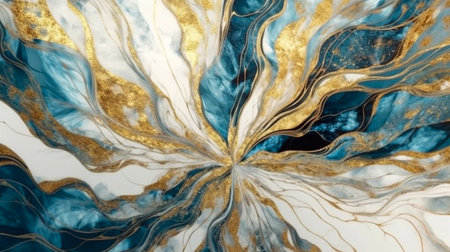 Abstract Natural Luxury. Style incorporates the swirls of marble or the ripples of agate. blue, white and gold color. Generative Ai.の素材