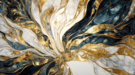 Abstract Natural Luxury. Style incorporates the swirls of marble or the ripples of agate. Dark blue, white and gold color. Generative Ai.の素材