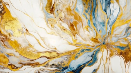 Abstract Natural Luxury. Style incorporates the swirls of marble or the ripples of agate. blue, white and gold color. Generative Ai.の素材