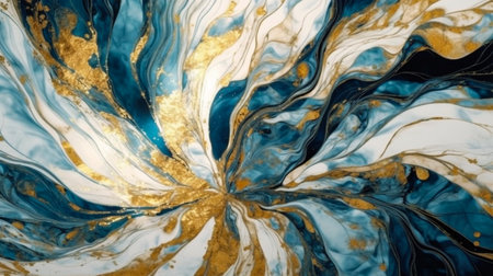 Abstract Natural Luxury. Style incorporates the swirls of marble or the ripples of agate. blue, white and gold color. Generative Ai.の素材