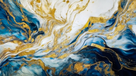 Abstract Natural Luxury. Style incorporates the swirls of marble or the ripples of agate. blue, white and gold color. Generative Ai.の素材