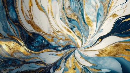 Abstract Natural Luxury. Style incorporates the swirls of marble or the ripples of agate. blue, white and gold color. Generative Ai.の素材