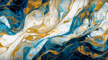 Abstract Natural Luxury. Style incorporates the swirls of marble or the ripples of agate. blue, white and gold color. Generative Ai.の素材