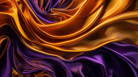 Abstract, texture, background, pattern. Texture of Bright Gold and Purple Silk Waves Background. Generative Ai.の素材