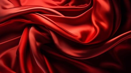 Abstract, texture, background, pattern. Texture of Luxury Bright Red Silk Waves Background. Generative Ai.の素材